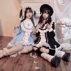 Japanese Gothic Lolita OP Dress Women Victorian Cross Embroidery Ruffles Cosplay Witch Maid Dresses Girls Sweet Party Dress 2023