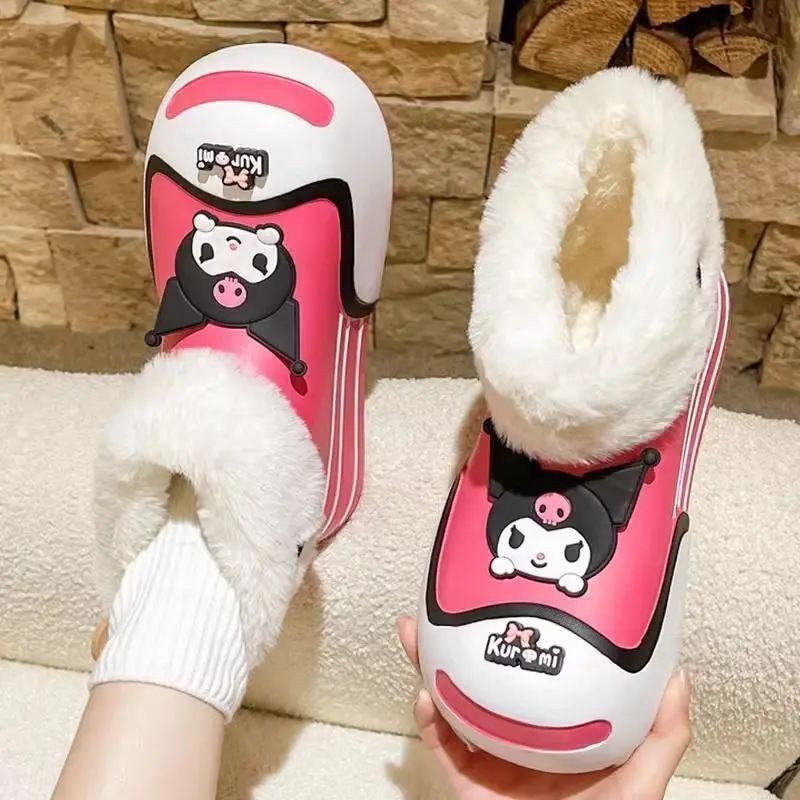 

Sanrio Cartoon Kuromi Cute Plush Rain Shoes Women Plush Warm Versatile Fashion Outdoor Women Shoes Pink Short Barrel Rain Boots