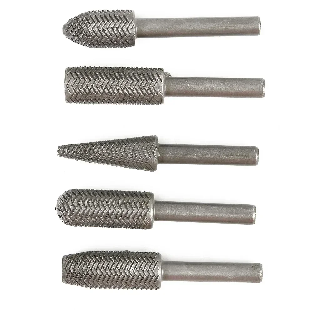 5PC Metal Cutter Drill Bits Rotary Rasp File Steel File 6mm Shank Carving Bit Double Cutter Rotary File Super Hard Wood Grinding