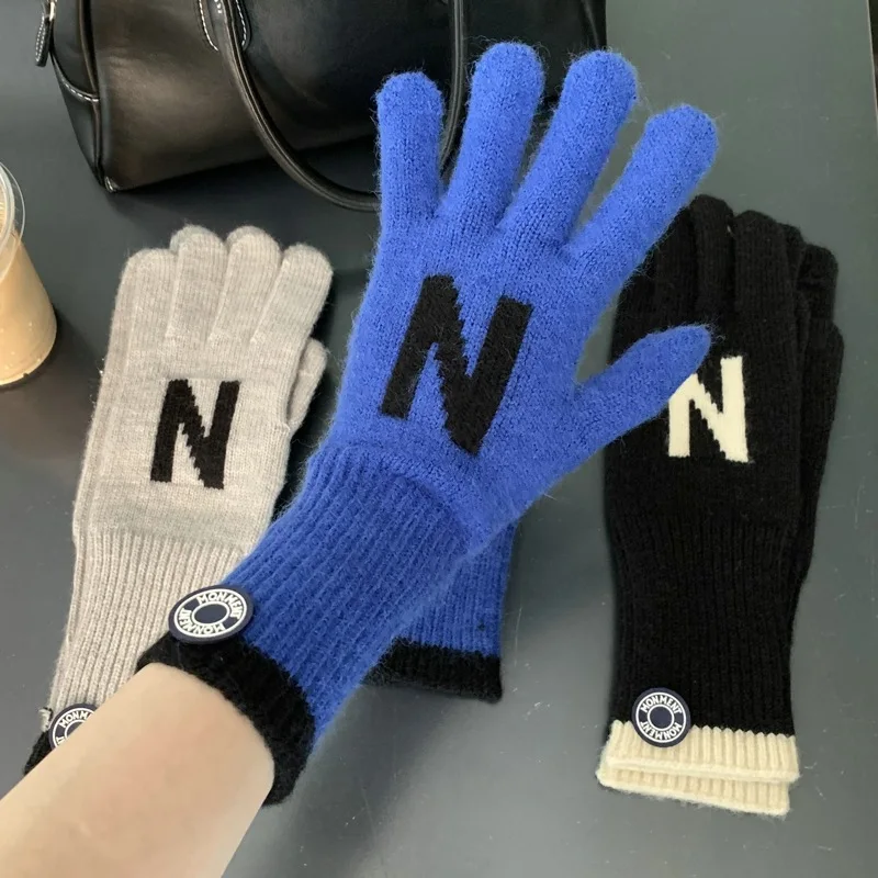 Winter Touch Screen Knitted Gloves Women N H Pattern Gloves Warm  Gloves Solid Fluffy Work Gloves Harajuku Mittens For Women