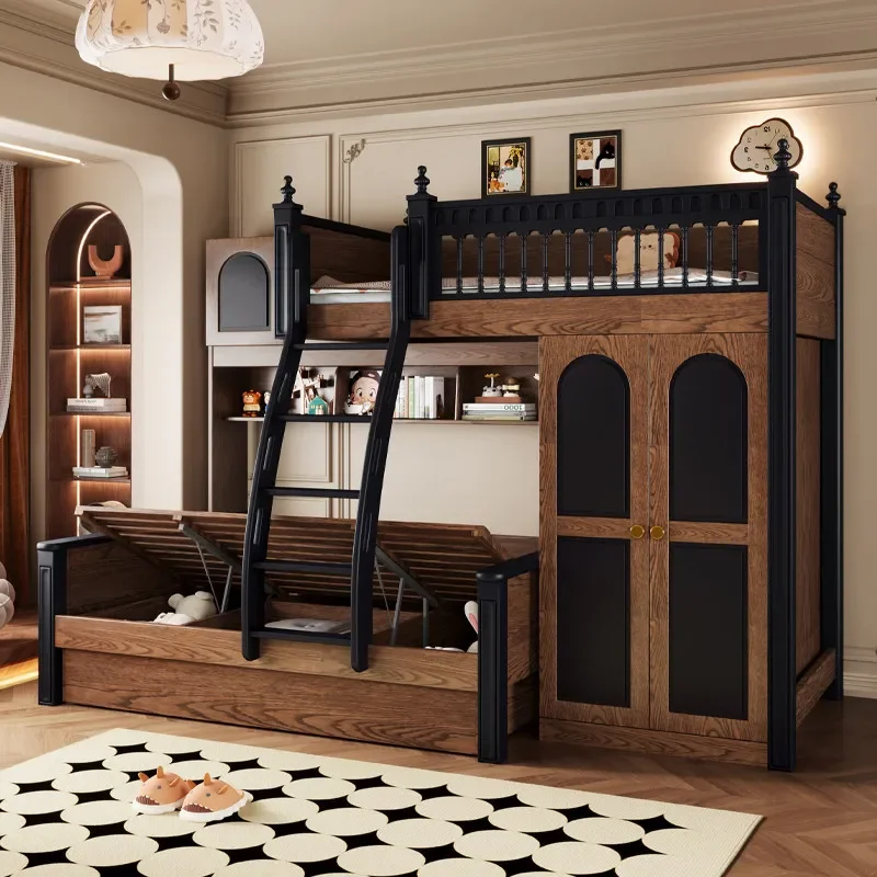 Customizable medieval style dislocation type upper and lower beds Bunk beds All solid wood high and low beds Upper and lower