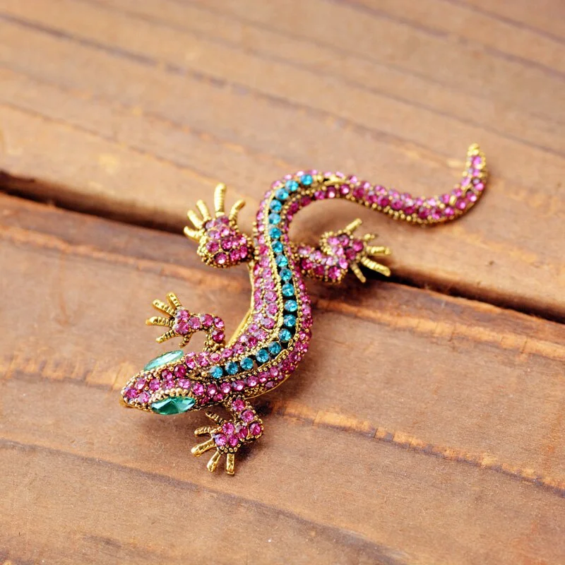 مضحك السحلية حجر الراين بروش دبوس المرأة أبو بريص حفلة دوركوس دبوس وبروش الملابس والمجوهرات بروش معدني خمر #2