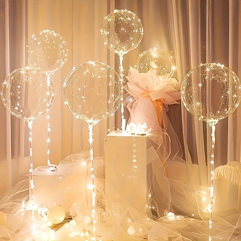 6 ballons transparents lumineux à LED pour mariages, anniversaires, enterrement de vie de jeune fille (batterie non incluse), Saint-Valentin, anniversaire