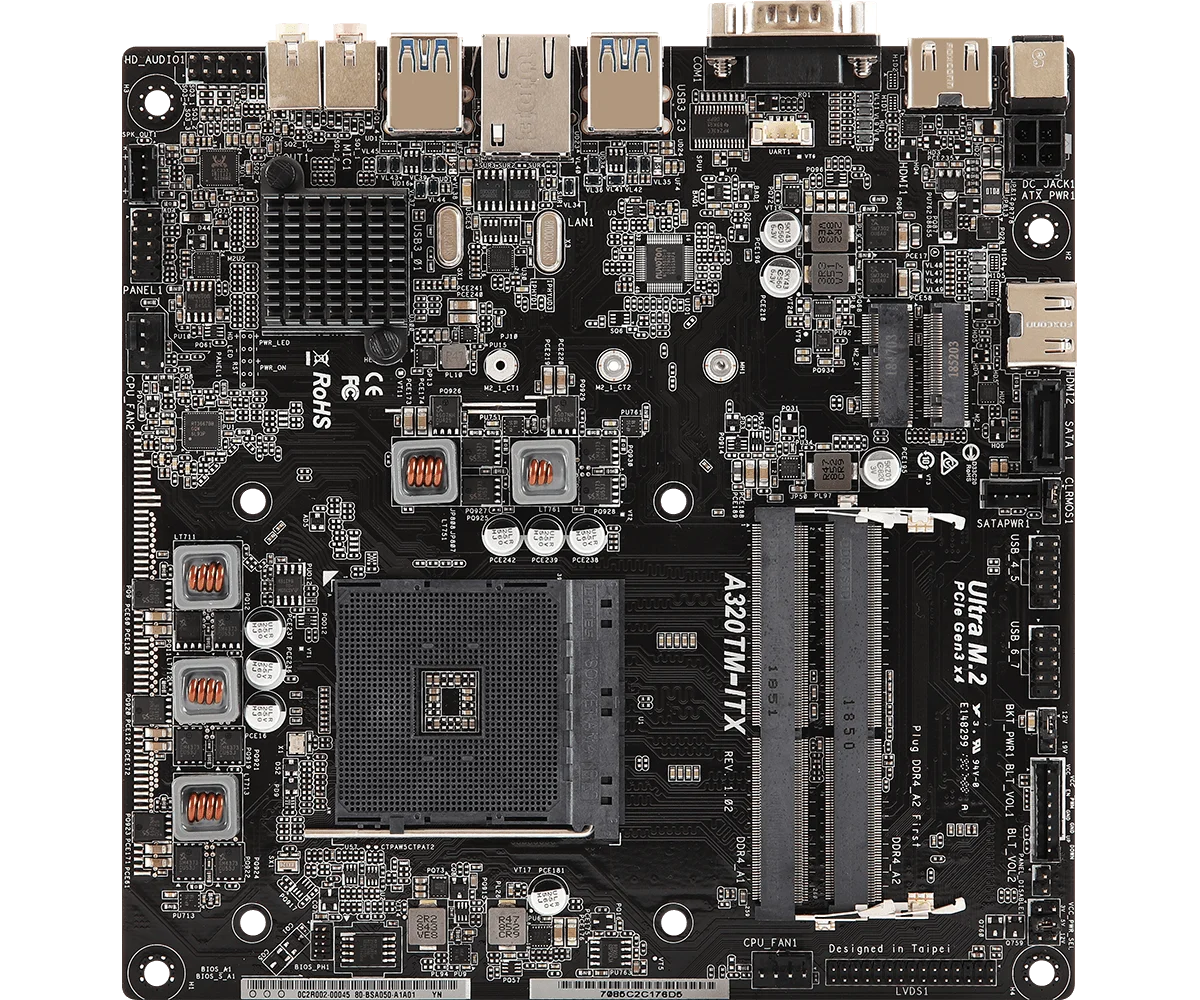 Imagem -02 - Asrock A320tm-itx Mini Itx Amd A320 Placa-mãe Am4 2xddr4 So-dimm Suporte Ryzen 3200g 3000g 2400g 2200ge A6-9550 Cpu