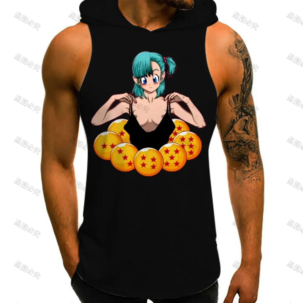 Dragon Ball Z Sexy Top Male Clothes T-shirts Vest With Hood Bodybuilding Shirt Trend Tank Tops Fashion Gym Y2k Men's Anime Goku