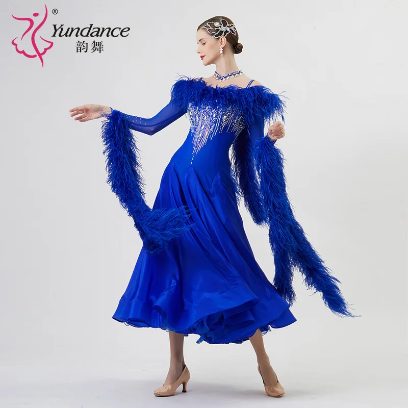 B-22225 Nuevo vestido de baile de salón estándar internacional personalizado Vestidos de baile de salón de seda perlada de alta calidad a la venta