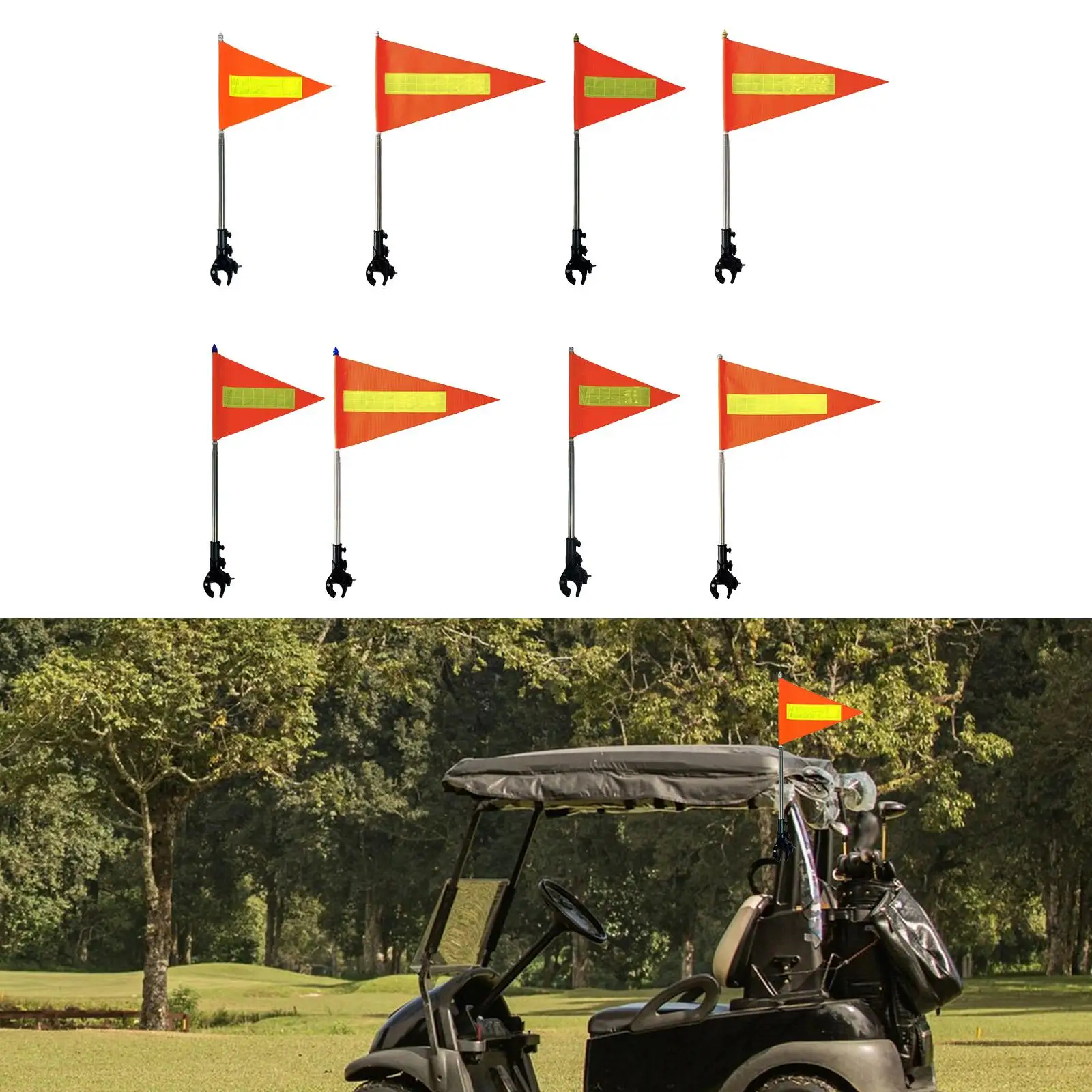 

High Strength Golf Cart Flag Pole Kit Adjustable Reflective Flag Universal Outdoor Accessory for Bicycles and Boats