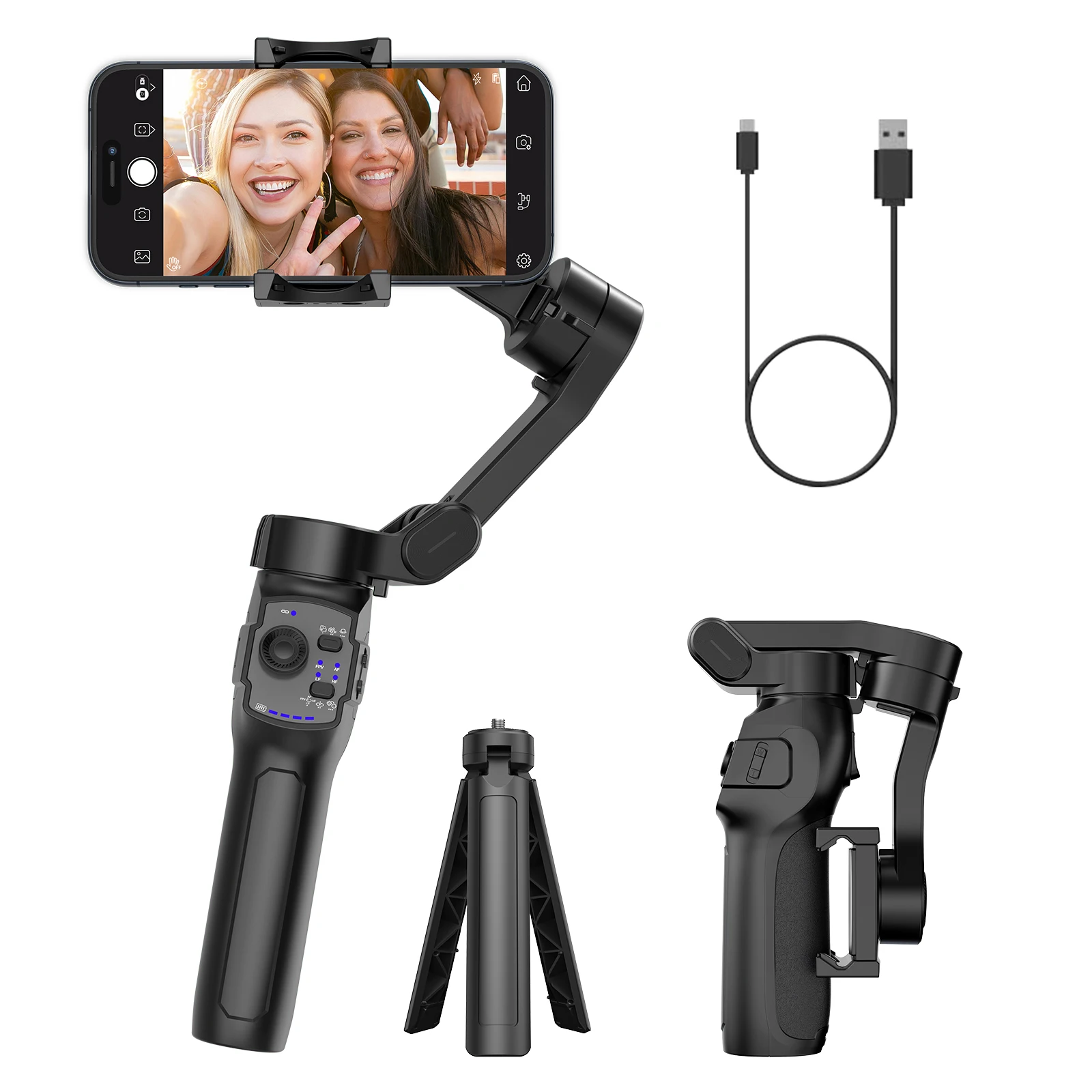 Comitok 3-Axis Handheld Gimbal Stabilizer with Multi battery for Smartphone for iPhone Android AI Face Tracking Tiktok Vlog