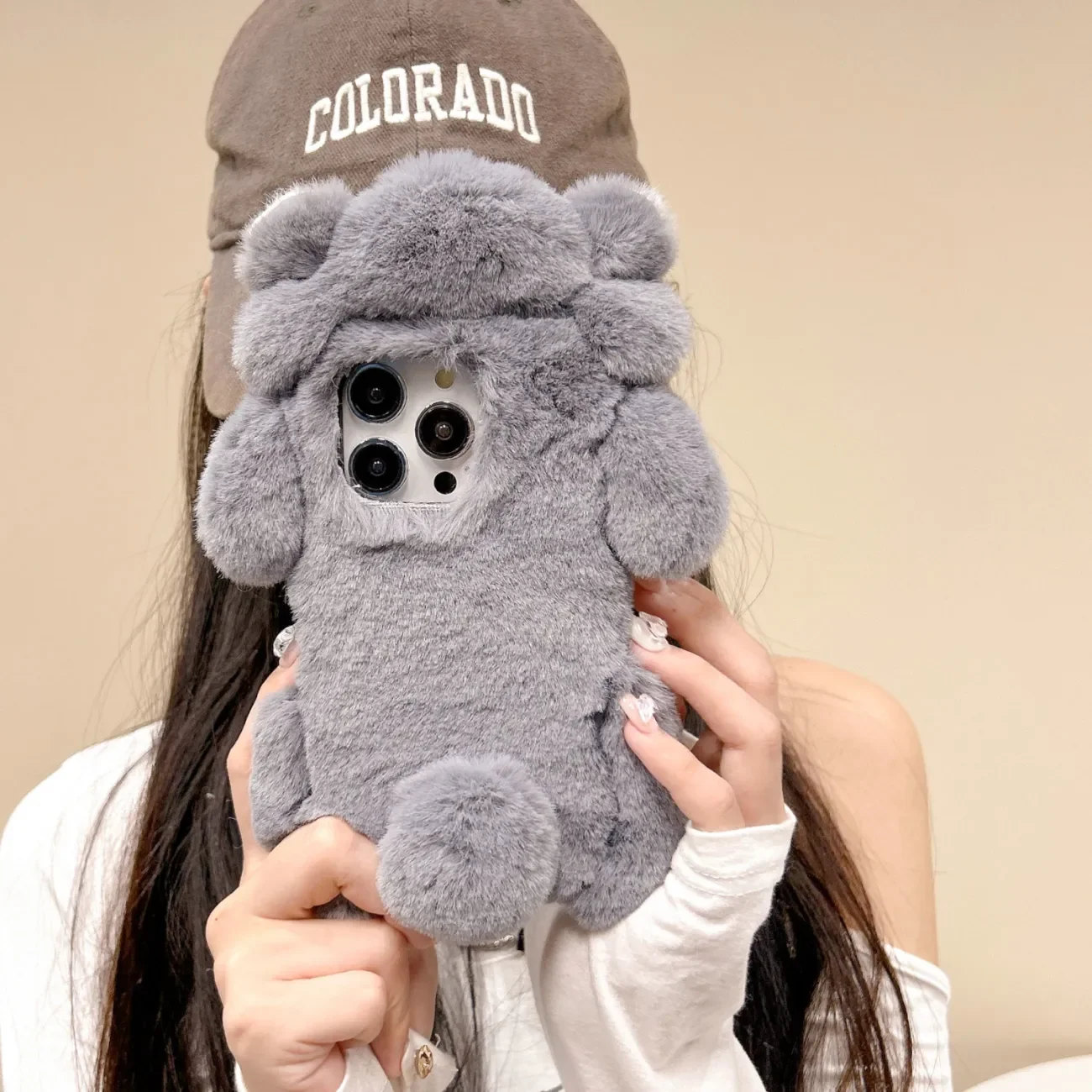 

Winter Grey Koala Plush Warm New Year Phone Case For iPhone Case 16 15 14 13 12 11 Pro Max Shockproof Soft Phone Y2K Girl Cover