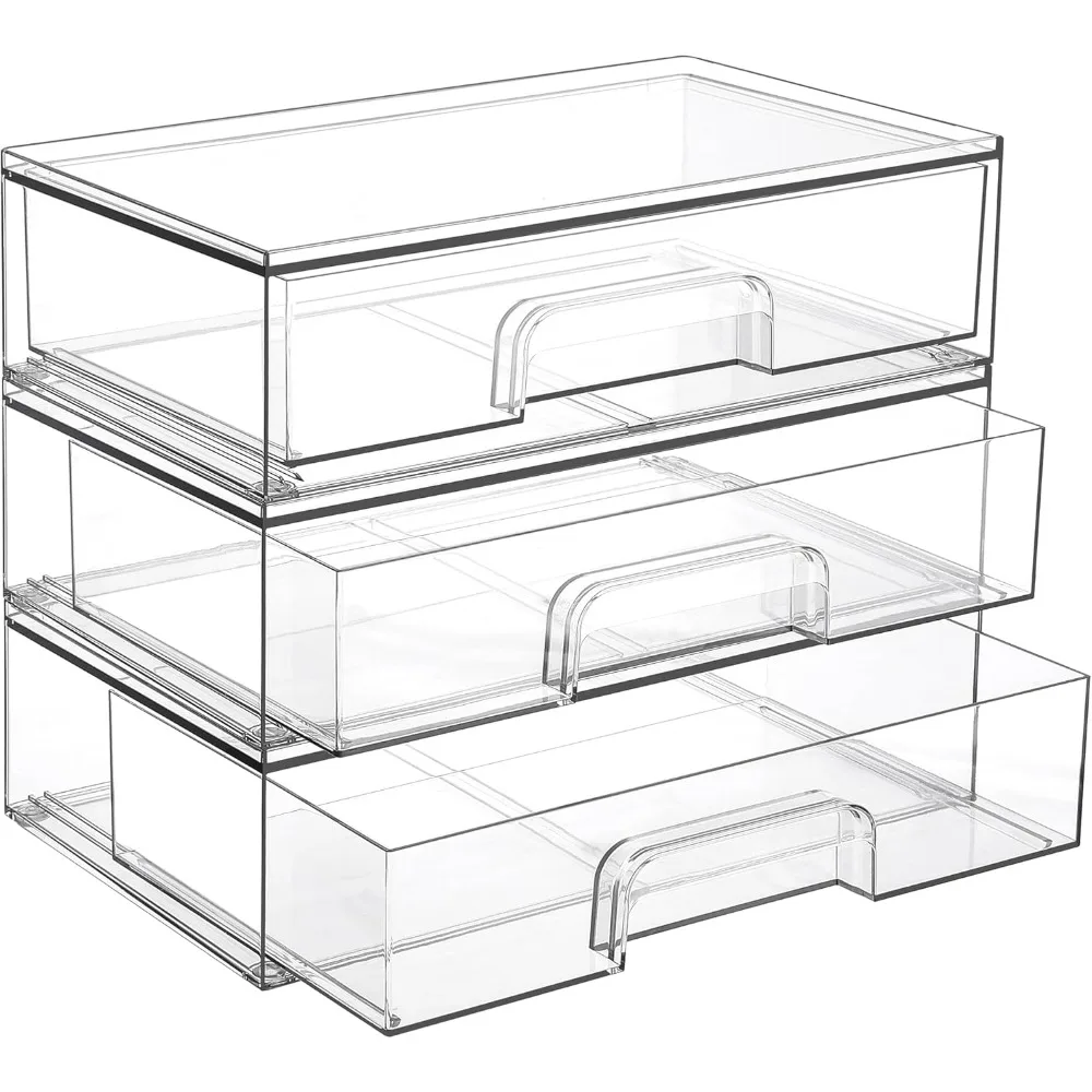 

Vtopmart 12.1''W Clear Stackable Storage Drawers,3 Pack Acrylic Plastic Organizers Bins for Makeup Palettes, Cosmetics, and