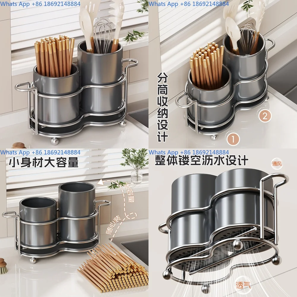 Cutlery Organizer Holder for Kitchen Countertop with Drainage Design for Chopsticks and Spoons