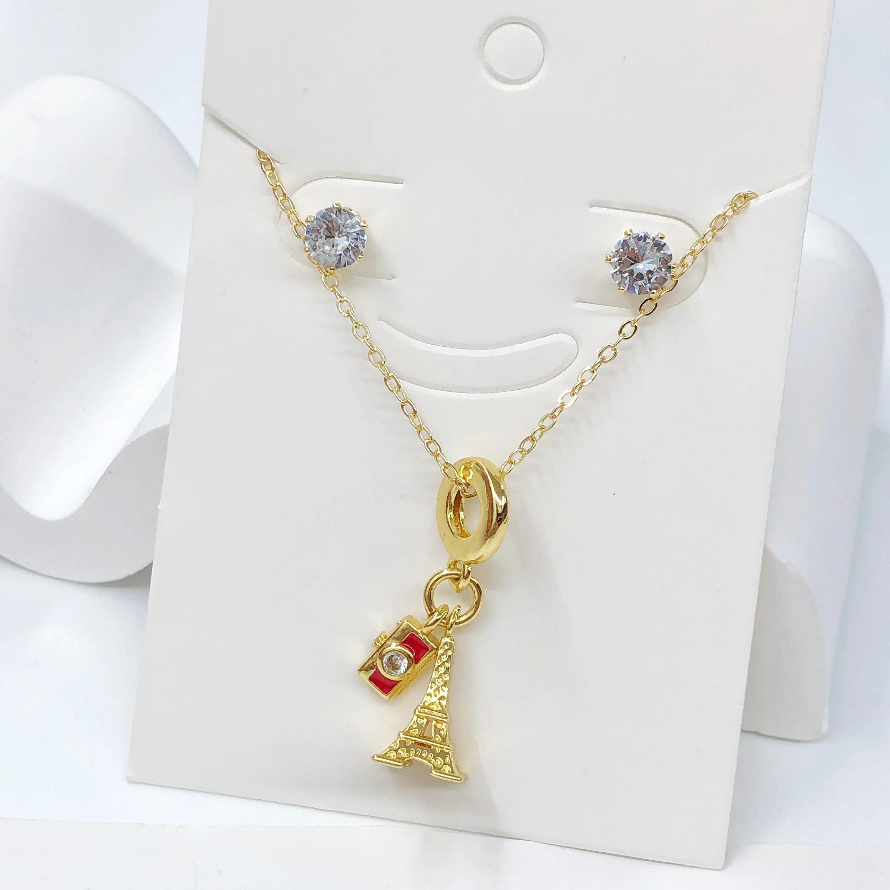 9-Style Gold-Plated Telescope Airplane Camera Pendant Collection Travel Jewelry Set Necklace Earrings for Women Vacation Jewelry