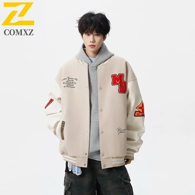 

COMXZ 2025 Winter Men's Casual Baseball Jacket Korean Style Printed embroidery Windproof Coat Outdoor Sport Trendy windbreaker