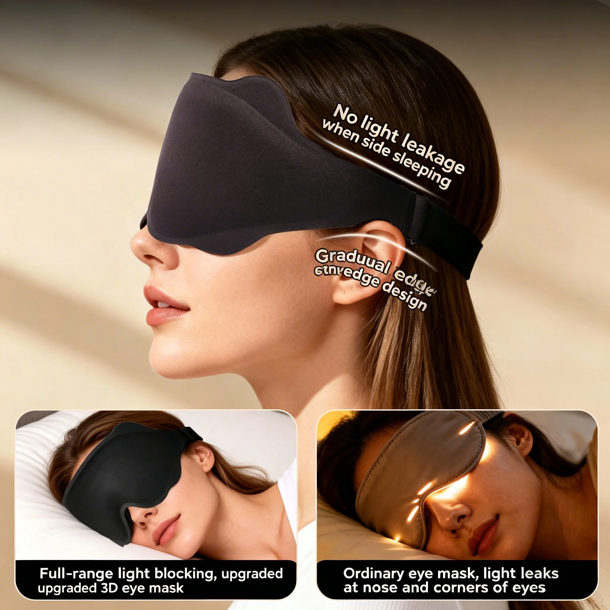 Antifaz 3D para Dormir, Bloquea la Luz, Suave, para Viajes, Ayuda para Dormir por la Noche, Antifaz Transpirable para los Ojos