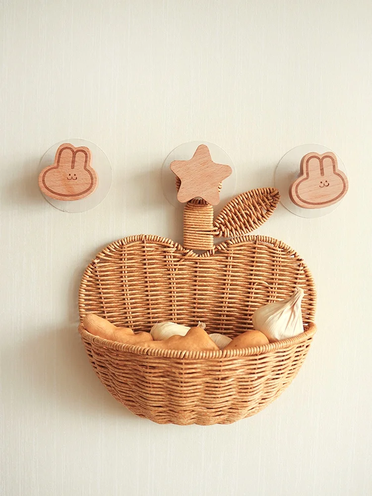 

Kitchen Wall Hanging Wierlike Storage Basket Hanrted Braided Ginger Garlic Onion Egg Organizer Basket l Feeling