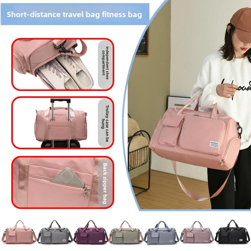 

Portable Oxford Travel Luggage Bag Foldable Sturdy Nylon Duffle Bag Multi-functional Solid Color Large Capacity Handbag Fitness