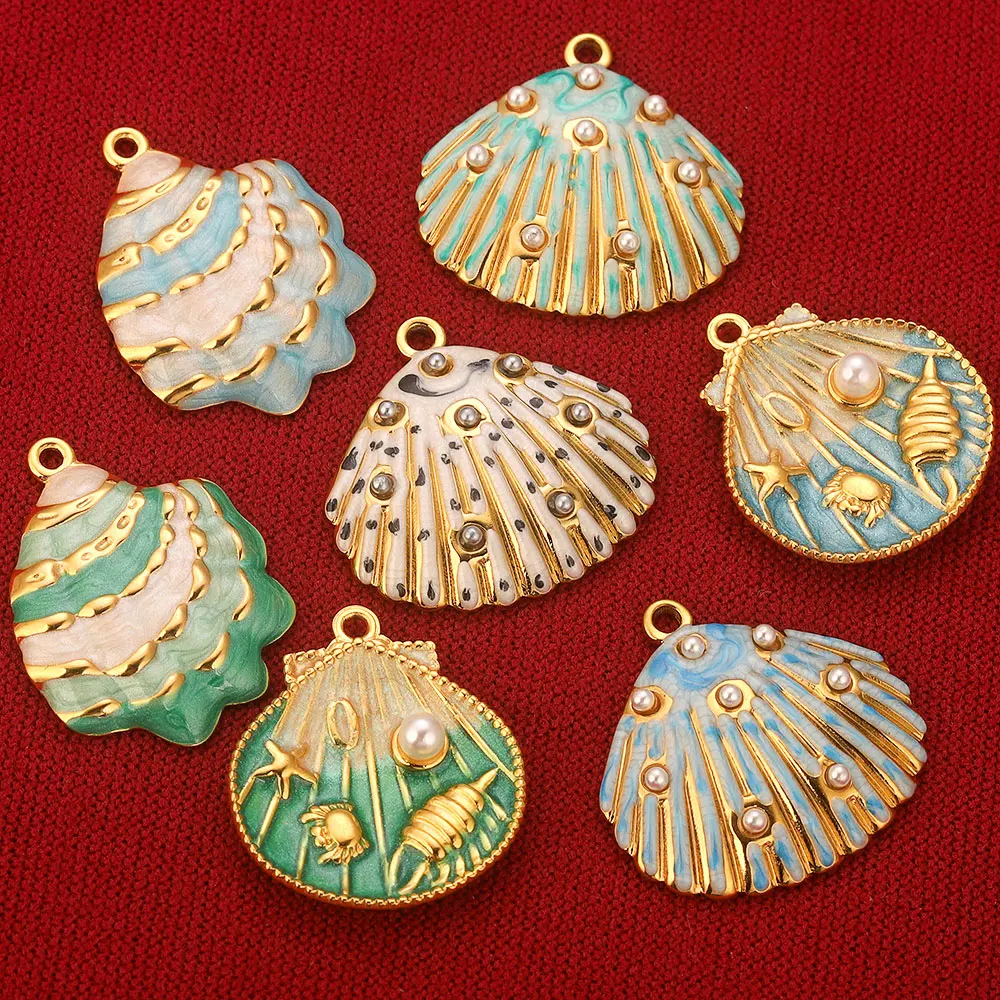 

3PCS Stainless Steel Enamel Seashells Shell Pearl Charms Pendant Connector Jewelry Materials Making Creation Charm DIY Necklace