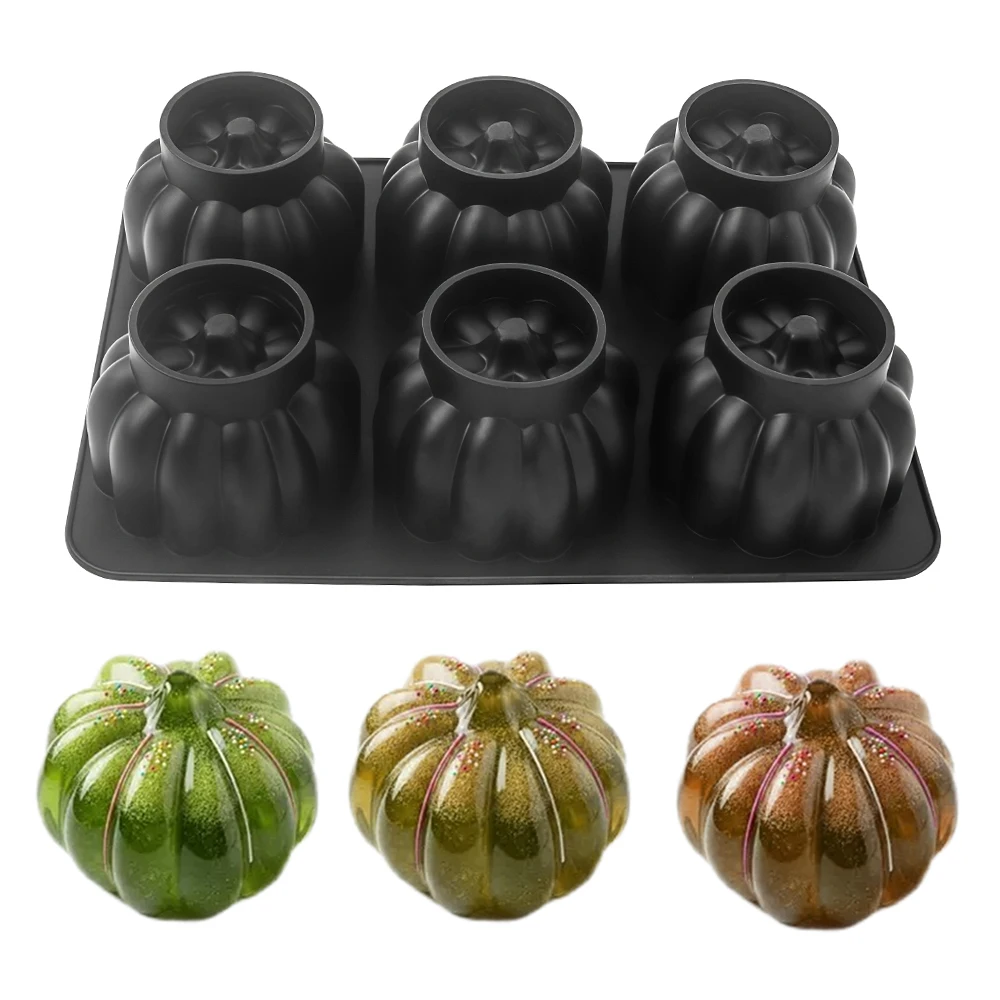 2/6-Cell Halloween Pumpkin Chocolate Mold Candy Dessert Bakeware Halloween Jack-o '- lantern Design Silicone Mousse Cake Mould