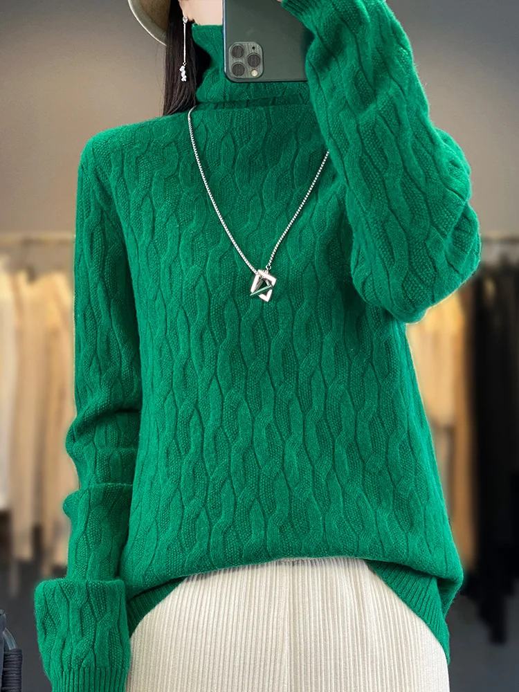 

Autumn Winter Women Sweater 100% Merino Wool Long Sleeves Turtle Neck Casual Warm Cashmere Knitted Jumper Female Clothing Tops