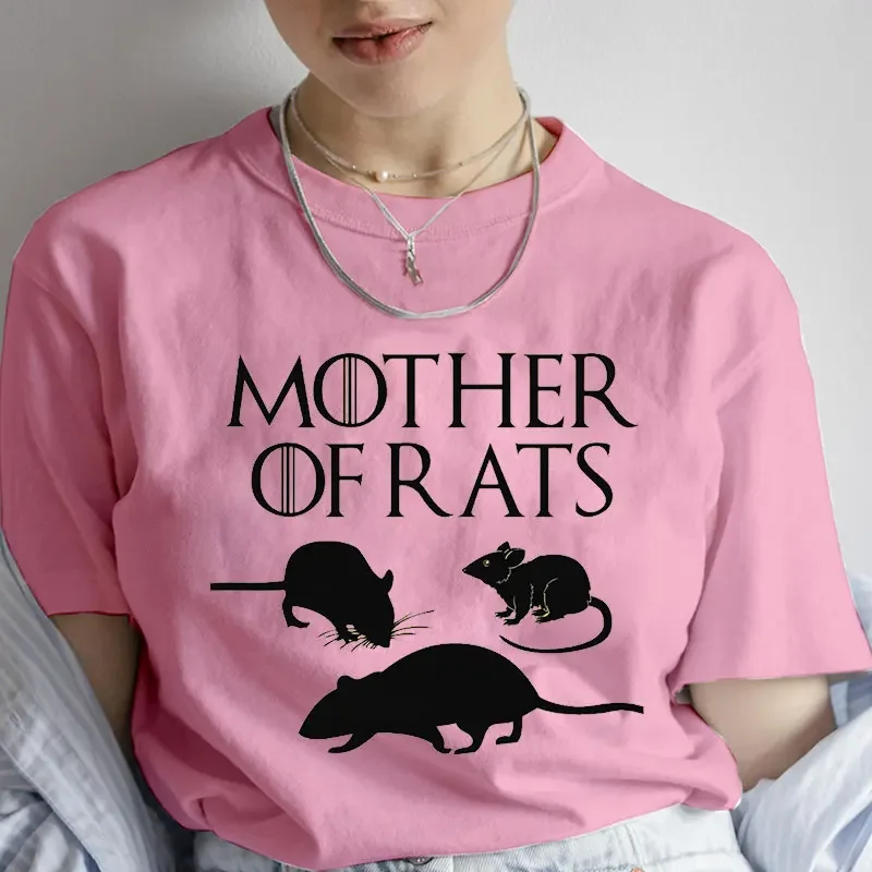 Fashion T Shirt Mother of Rats Rat Lovers Print T-shirt Women Round Neck Casual Loose Funny Tshirt Elegant Short Sleeve Y2k Tops