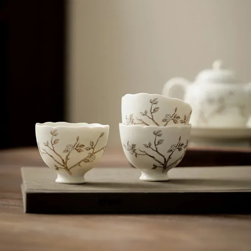1 Pc Chinese Hand-painted Peach Blossom Tea Cup Ceramic Tea Bowl Vintage Personal Teacup Handmade Tea Set Travel Meditation Cup