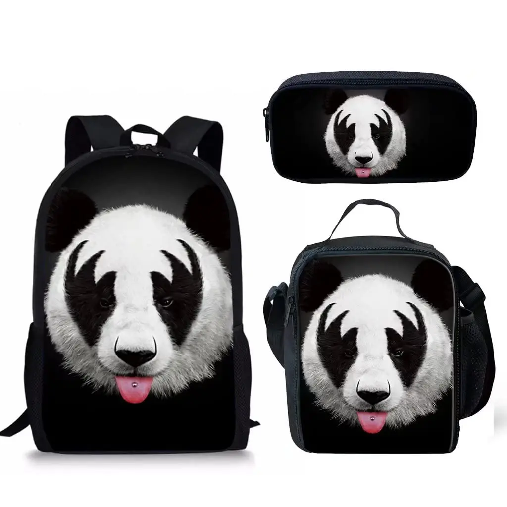 Imagem -02 - Cute Panda Impresso Mochila Conjunto para Meninos e Meninas Lunch Bolsa Pen Bolsa High Capacidade Casual Book Bolsa Student Piece