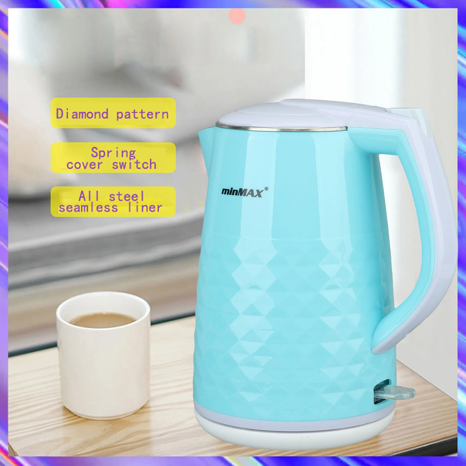 220V Water Boiler Auto Shutoff Electric Tea Kettle Food Grade Stainless Steel Boil Dry  2L EU Plug with Base for Home