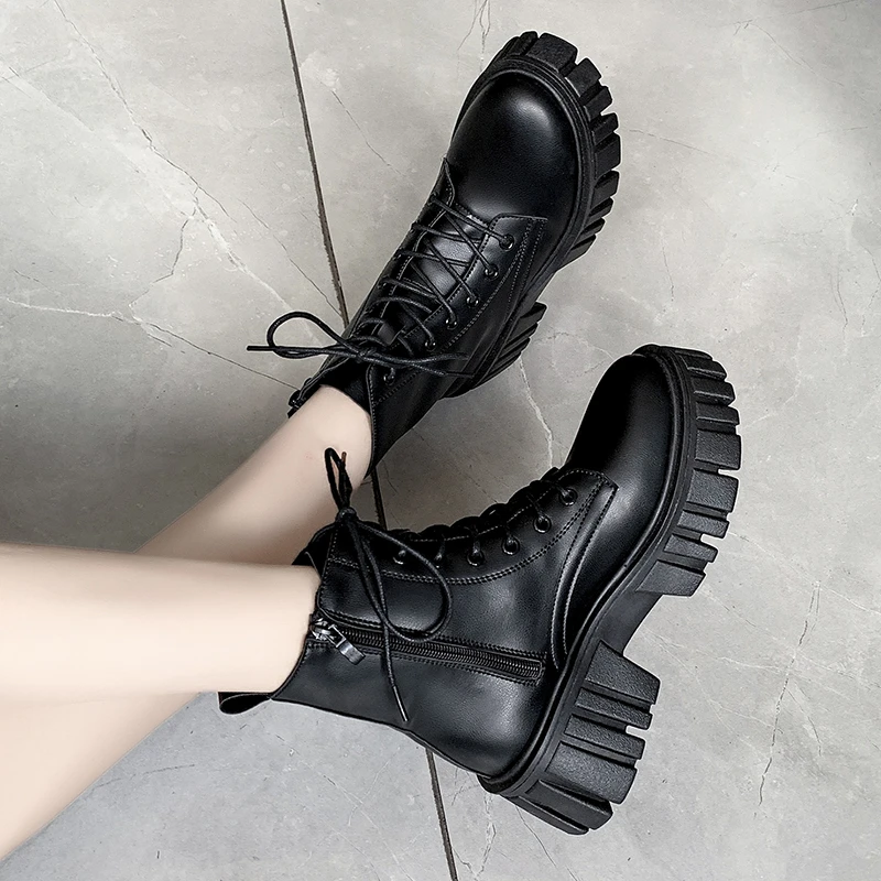 Thick-soled Women Boots Female British Style 2023 Fashion All-match Spring and Autumn Breathable Heightening Short Boots