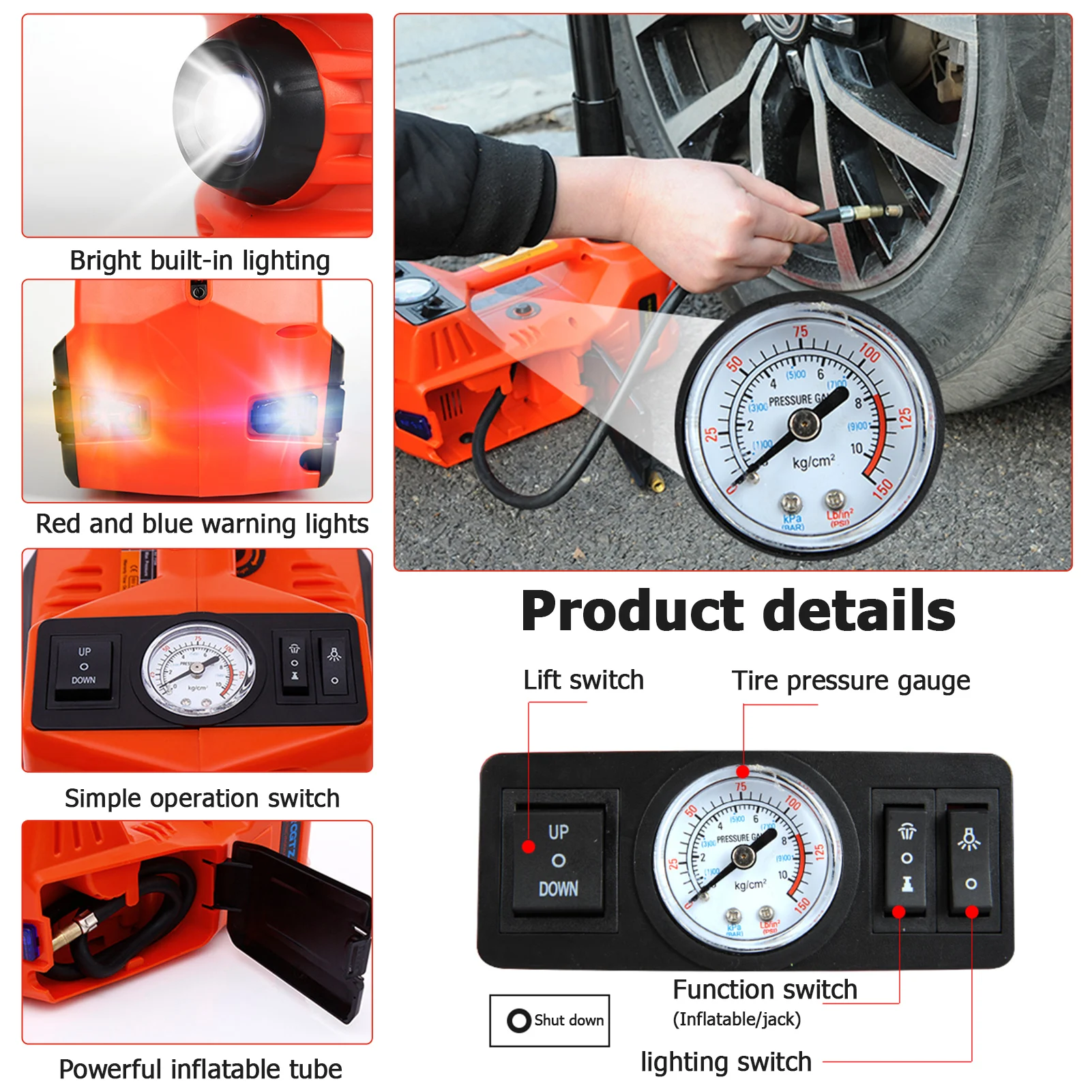 Kit de Gatos Eléctricos para Coche 12V 5T, Herramienta para Cambio de Neumáticos, Caja de Herramientas de Reparación de Emergencia para Garajes, Caja de Herramientas Profesional Multifunción