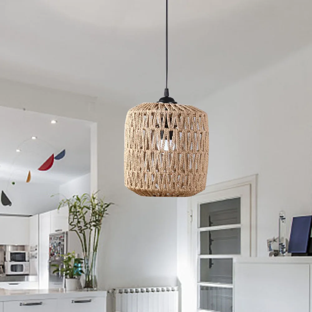 Simulated Rattan Hanging Lampshade Rustic Chandelier Lamp Shade Ceiling Light Cover for Living Room Bedroom Hotel Restaurant