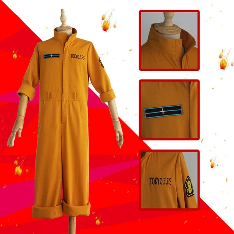 

qq 123Anime Fire Force Shinra Kusakabe Cosplay Costume Jumpsuit Orange Team Uniform Suit Arthur Boyle Man Halloween Cos