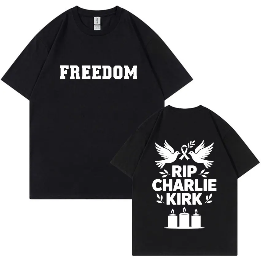 

Charlie Kirk Freedom Double Sided Print Tshirt 2025 Men Women Oversize Cotton Classic Graphic Tops Hight Quality Summer T Shirts