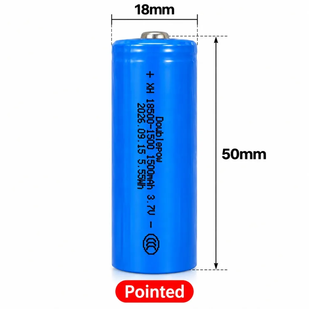 18500 Batteries 1500mAh 3.7V Rechargeable Lithium Battery Real Capacity Pointed Batteria for Power Tools Flashlight Toys Camera