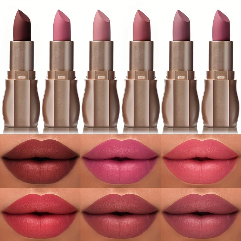 USHAS 12 Color Matte Lipstick Easy-coloring Sexy Nude Velvet Lipsticks Halloween Red Brown Moisturizing Lip Makeup Christmas