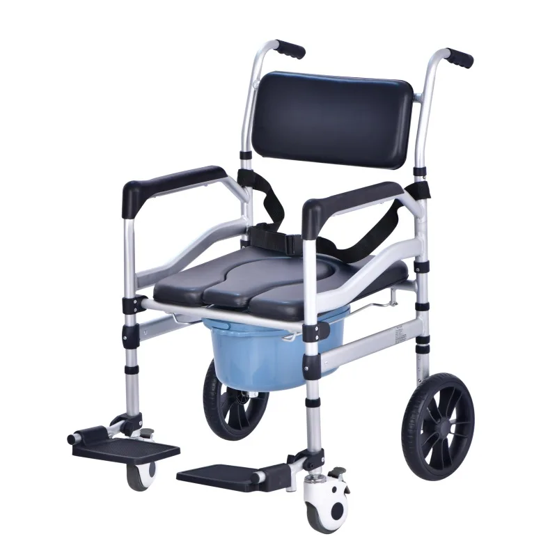 Chaise de toilette pliante avec roulettes, commode de douche, en acier au carbone et alliage d'aluminium, pour personnes âgées et patients, tabouret de bain et de chevet
