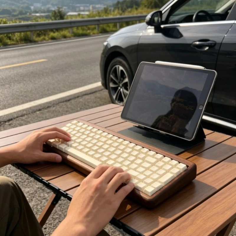 GingerCat Walnut Wood Keyboard Custom Tri-mode Wireless Bluetooth 2.4G RGB Hot-swap Ergonomics Esport Teclado Mecnico MX Switch