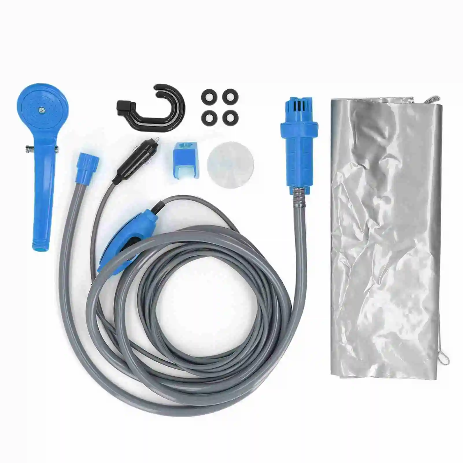 24V 36W Portable Car Cigarette Lighter Shower Kit Blue Orange ABS Electric Camping Shower Pump Adjustable Water Flow 2.5L/min with Filter Suction Hook for Outdoor Camping Pet Bath Car Washing Garden Irrigation