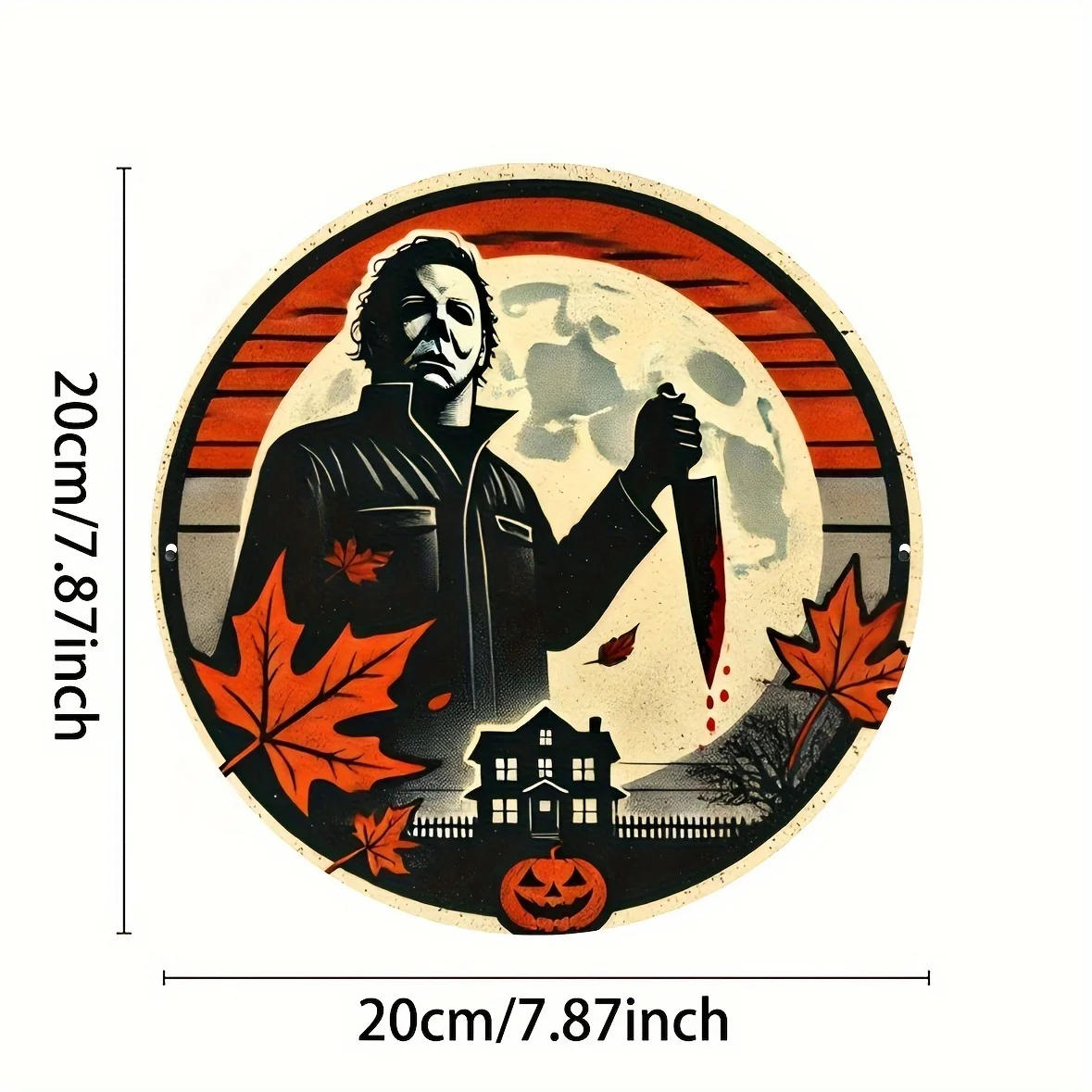 لافتة ألومنيوم دائرية للهالوين من مايكل مايرز - ديكور فني جداري مقاس 11.8 بوصة للمنزل والمقهى والمرآب والمزرعة والعطلات