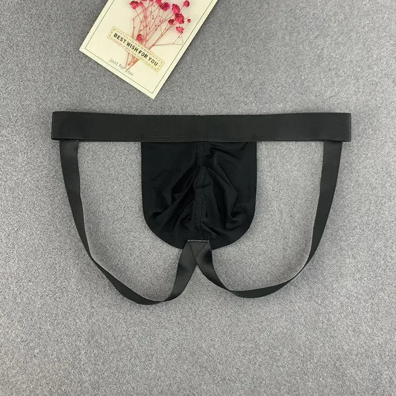 Black/White Sexy Ice Silk Men Jockstraps and Thongs Sexy Summer Breathable Low Waist Seamless Underwear Plus Size