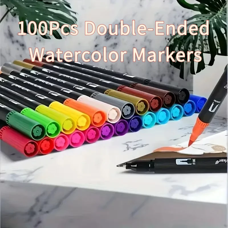 

100Pcs Double-Ended Watercolor Markers, Art Drawing Pen Set for Kids & Adults, Christmas Gift