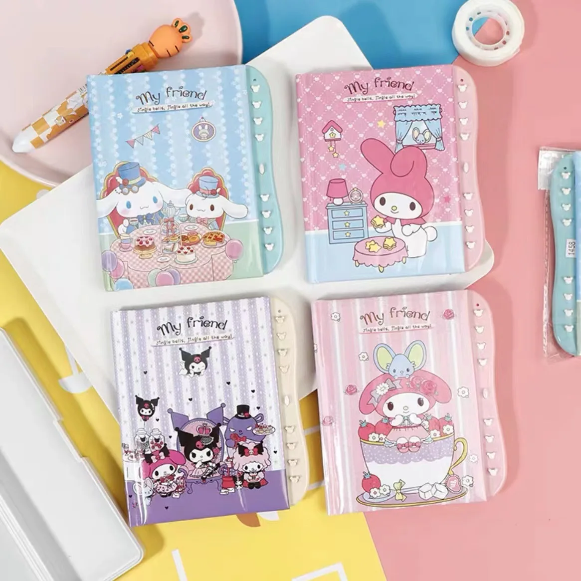 

4pcs Kawaii Sanrio Password Lock Notebook Kuromi Melody Cinnamoroll Diary Notepad Planners School Stationery Prize Wholesale