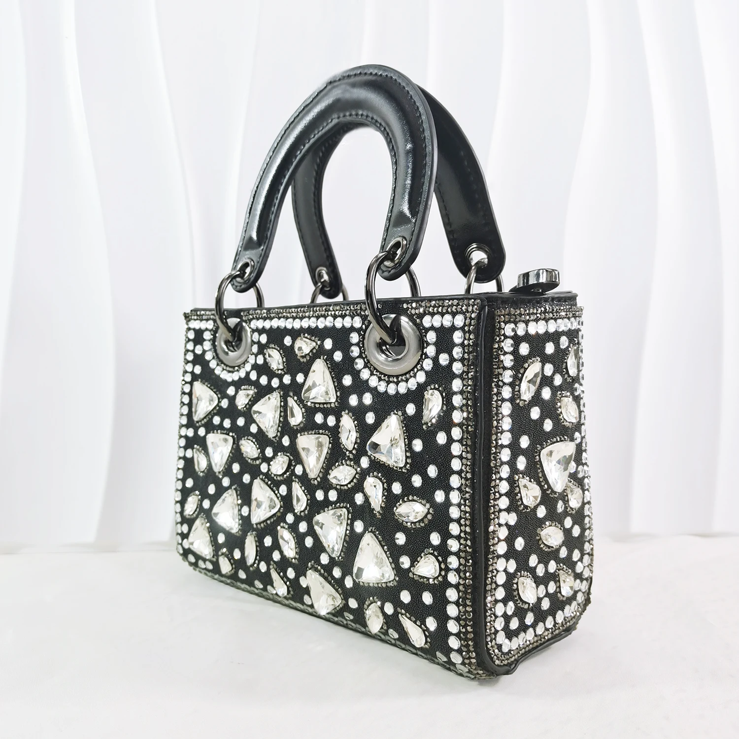 Hot Sale Black Color Rhinestone Pearl Slingback Pumps Top Handle Handbag Women Prom Formal Crystal Heels for Party Wedding - view 6
