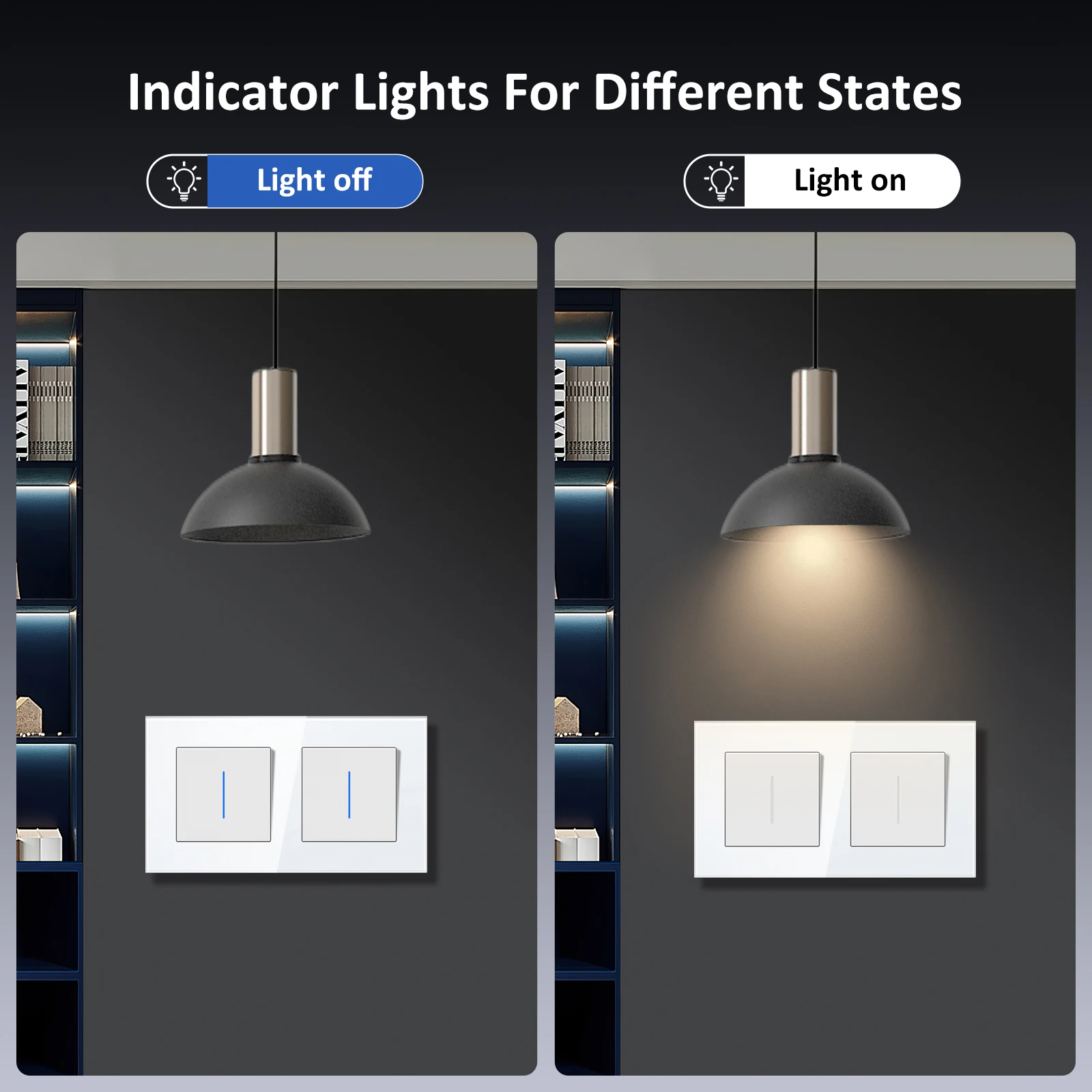 BSEED E Series Double Mechanical Button Switch 1/2Gang Light Switch With Wall EU Socket Glass Panel Switch With LED Indicator