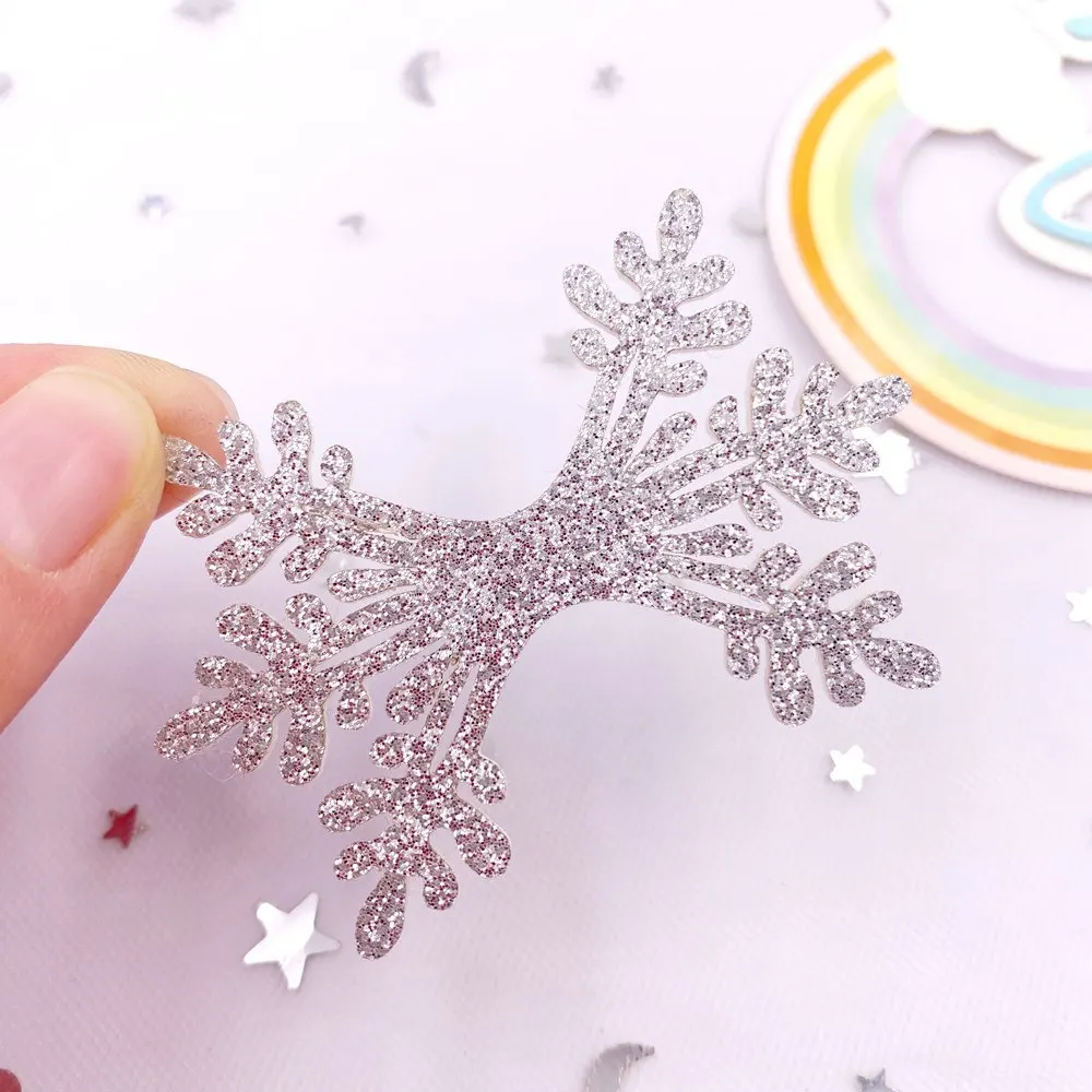 10pcs Felt Fabric Colorful Glitter Bepowder Silver Christmas Snowflower Patch Applique DIY Hair Bow Craft Supplie Accessories
