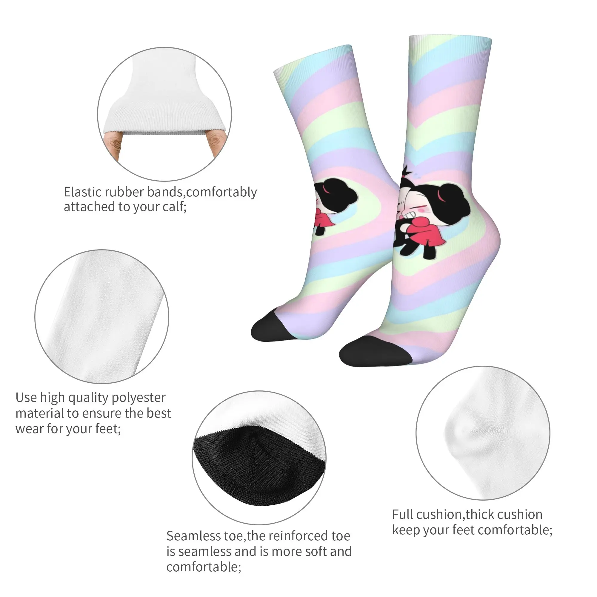 Custom Cute Cartoon P-Pucca Film  Mens Crew Socks Unisex Cool 3D Printed  Dress Socks - view 6