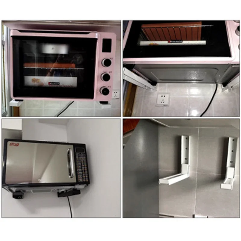 2pcs Thickened and Retractable Microwave Oven Bracket, Kitchen Wall Mounted Storage Rack, Foldable Bracket Hardware