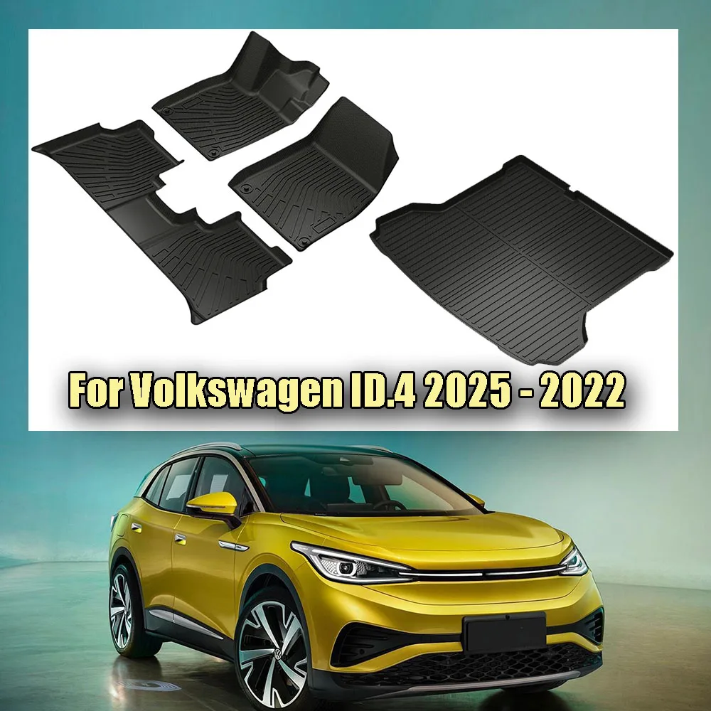 

For Volkswagen ID.4 2025 2024 2023 2022 LHD TPE Floor Mats and Cargo Liner, All Weather Waterproof ID4 Crozz Trunk Mat Foot Pads