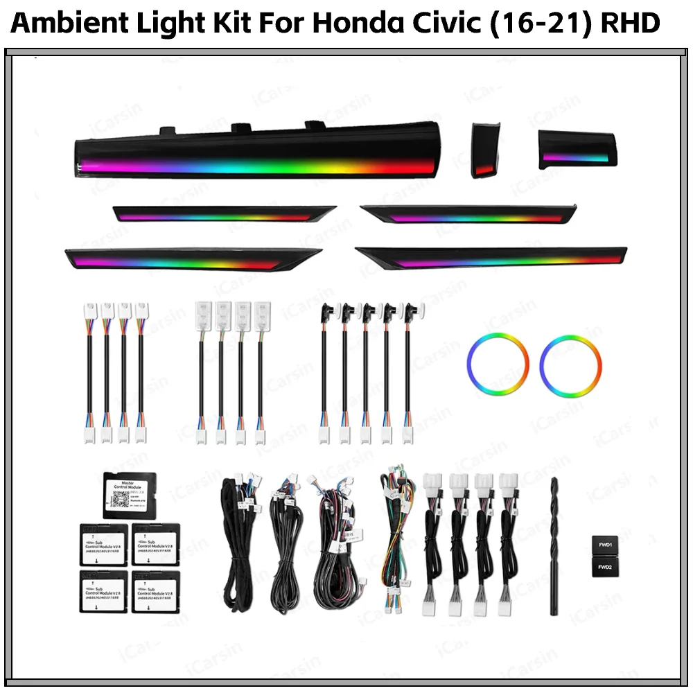 

Right Hand Drive Car Ambient Light for Honda Civic 10th Gen 2016-2021 RHD Interior Lighting Upgrade Accessories