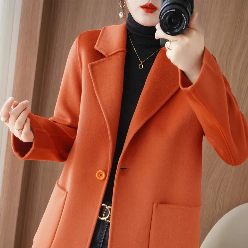 2024 Autumn/Winter New High-end Double sided Cashmere Coat Women\'s Fashion Slim Temperament Mid length 100% Wool Coats Female