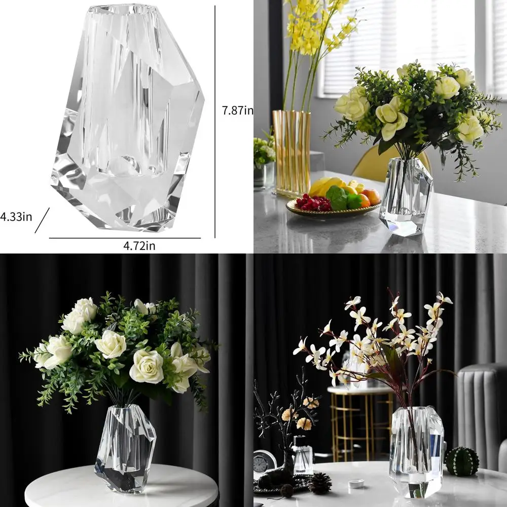 

7.87 Multi-Faceted Crystal Vase, Clear Glass Decor for Weddings or Gifts, Comes with Box